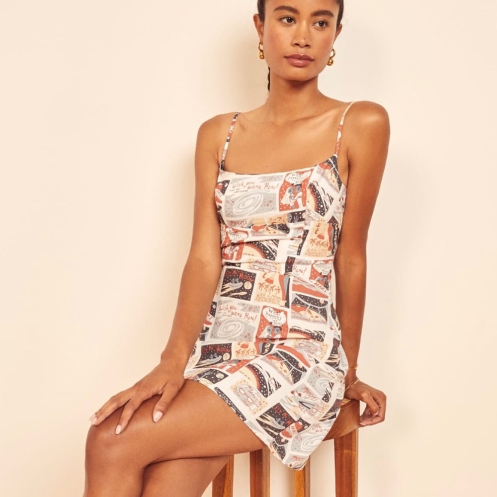 Reformation Elm dress greetings print ft aliens